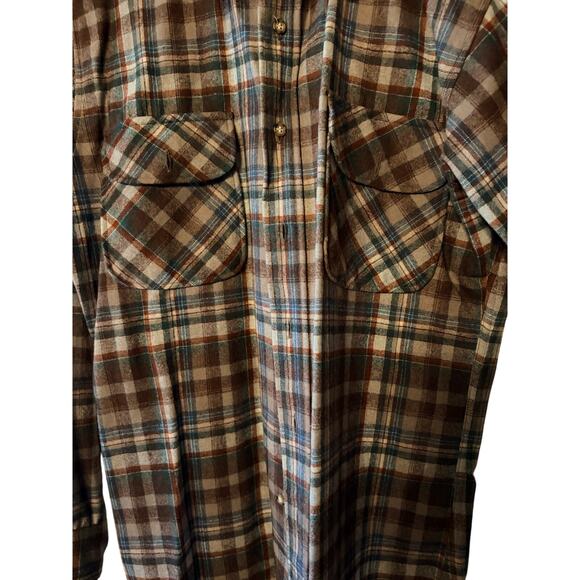 Pendleton Wool Board Shirt Men’s M Plaid Brown Blue 
60s–70s Made in USA - Picture 6 of 10